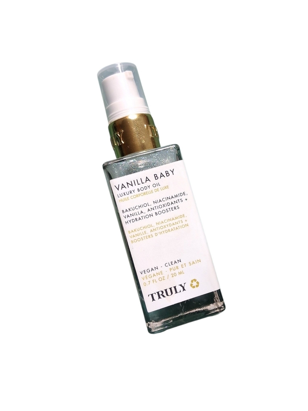 TRULY Vanilla Baby Luxury Body Oil — Clear & Gold Bottle
